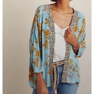 NEW Anthropologie Andersen & Lauth Floral Leopard Print Kimono Cardigan One Size